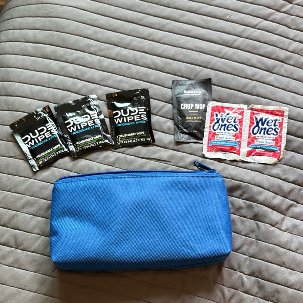 Blue Travel Pouch with Wipes